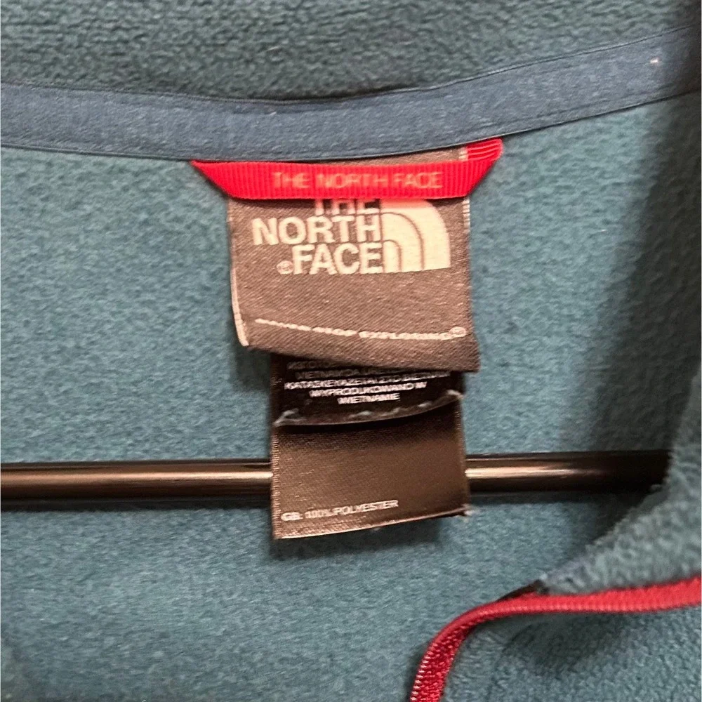 The North Face Mens Fleece Pullover Sweater M Quarter Zip Teal Red Trim Casual‎